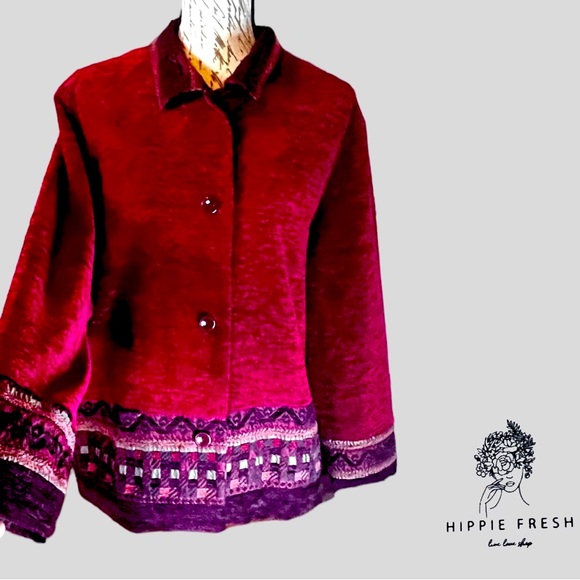 Coldwater Creek Burgundy Chenille Walking Jacket Size XL - Picture 2 of 9